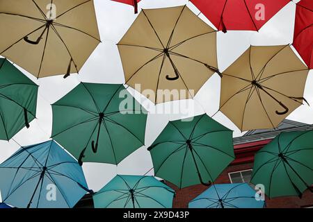 Regenschirme der Rue du cUL-de-SAC, Quebec City, Kanada Stockfoto