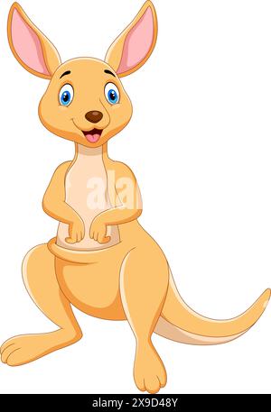 Cartoon Happy Kangaroo auf weißem Hintergrund Stock Vektor