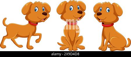 Vektor-Illustration des Set Happy Cartoon Welpen isoliert auf weißem Hintergrund. Stock Vektor
