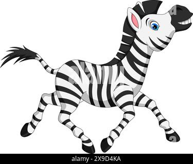 Glücklicher Zebra-Zeichentrick auf weißem Hintergrund Stock Vektor