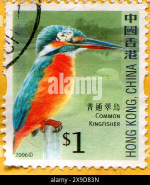 HONGKONG - CIRCA 2006: Briefmarke gedruckt von Hongkong, zeigt Common kingfisher, um 2006 Stockfoto