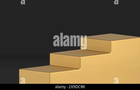 Goldene Treppe Premium nach oben nach unten Plattformführung gewinnen Sockel 3D Design realistische Vektor-Illustration. Architektonischer Treppenpodium-Sieg Stock Vektor