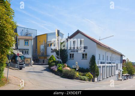 Deutschland, Ehingen-Berg - 19. August 2023: Gebäude der Berg-Brauerei. Stockfoto