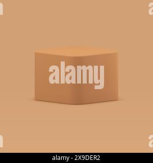 Box glatte Würfel geometrische Form Sockel Basisplattform minimalistisches 3D-Design realistische Vektor-Illustration. Quadratisches Podium beige Kartonverpackung Pole Stock Vektor