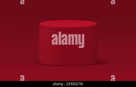 Roter 3D Podium Zylinder Box Container Grundfundament minimales Design realistische Vektorillustration. Rundbau-Geschenk-Paket für Sockel sind Stock Vektor