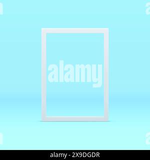 3D rechteckige Rand Produkt Promo Leistung Raum Dekor Element blauer Studiohintergrund realistische Vektorillustration. Geometrischer weißer Rahmen, rechteckig Stock Vektor