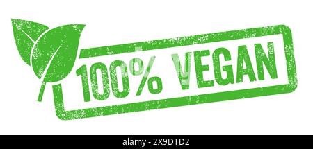 Grüner Stempel isoliert auf weißem Hintergrund - 100 % vegan Stockfoto