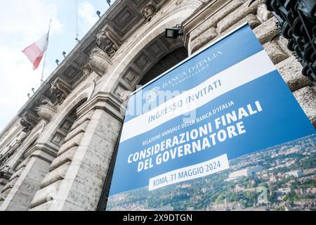 Roma, Italien. 31. Mai 2024. Relazione annuale 2023 e Considerazioni finali del Governatore di Banca d'Italia tenutasi presso la sede centrale in Via Nazionale a Roma, Venerd&#xec; 31 Maggio 2024 (Foto Mauro Scrobogna/LaPresse) Jahresbericht 2023 und abschließende Überlegungen des Gouverneurs der Bank von Italien am Freitag, Mai 31 2024, am Hauptsitz in der Via Nazionale in Rom (Foto: Mauro Scrobogna/LaPresse) Credit: LaPresse/Alamy Live News Stockfoto