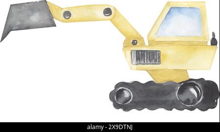 Wasserfarben-Bagger-Illustration, Builder Transport Clipart Stockfoto