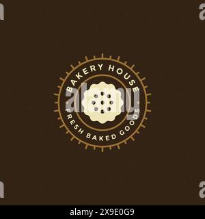 Bäckerei-Abzeichen oder Etikett Retro-Vektor-Illustration. Cookie-Silhouette für Backhaus. Typografisches Logo. Stock Vektor