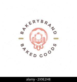 Donuts Shop-Abzeichen oder Label Retro-Vektor-Illustration. Donut-Silhouette für Backhaus. Typografisches Vintage-Logo. Stock Vektor