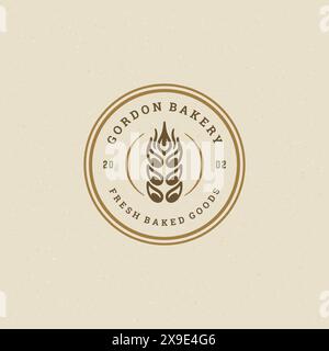 Bäckereiabzeichen oder Etikett Retro Vektor Illustration Ohr Weizen Silhouette für Bäckerei. Klassisches Typografisches Logodesign mit Dekoration für Gebäck. Stock Vektor