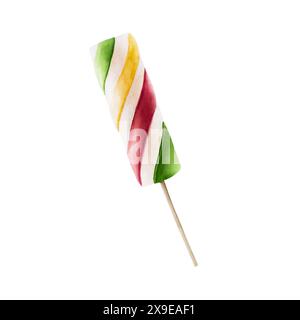Süßes Eis Lolly mit Erdbeere, Minze, Vanille, Himbeere. Handmalerei Frucht Popsicle Aquarellillustration isoliert auf Hintergrund. Für Desi Stockfoto