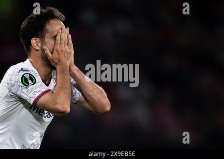 Athen, Griechenland. 29. Mai 2024. Giacomo Bonaventura von ACF Fiorentina sieht während des Endspiels der UEFA Conference League zwischen Olympiacos FC und ACF Fiorentina niedergeschlagen aus. Quelle: Nicolò Campo/Alamy Live News Stockfoto