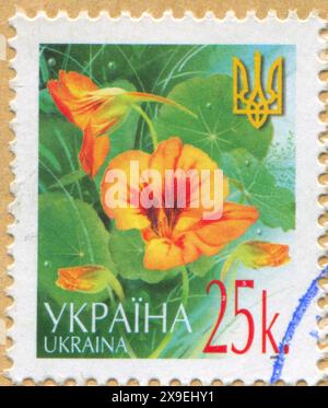 UKRAINE - CA. 2006: Stempel gedruckt von der Ukraine, zeigt Nasturtium, ca. 2006 Stockfoto