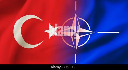 NATO, Türkei Flagge zusammen. NATO und Türkei schwenken Flaggenhintergrund Stockfoto