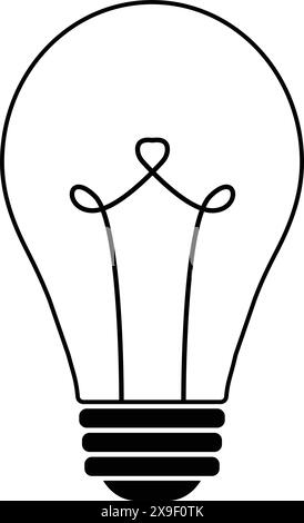 Weißes und schwarzes Glühlampensymbol, elektrische Glühlampe, Denksymbol, Lösungssymbol, Ideensymbol Stock Vektor