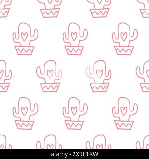 Kakteen Doodles Kakteen Lieben Süßes Nahtloses Muster Stock Vektor