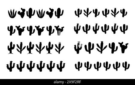 Handgezeichnete Cactus Doodle Borders Setzen Kaktusstriche Stock Vektor