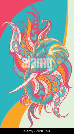 vektordarstellung des Elefantenkopfes mit Mandalakommentar Stock Vektor