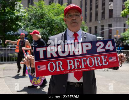 New York Ciy, USA. 30. Mai 2024. Am 30. Mai 2024 wurde der ehemalige Präsident Donald Trump wegen 34 Verbrechens in der Schattengeldspur für schuldig befunden. (Foto: Steve Sanchez/SIPA USA). Quelle: SIPA USA/Alamy Live News Stockfoto