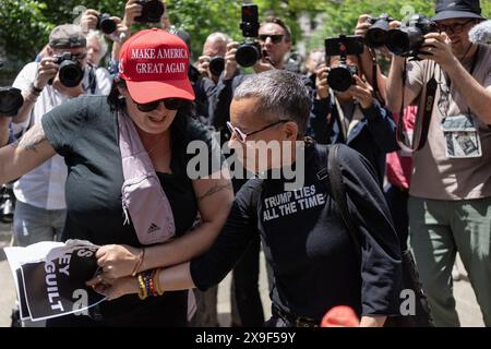 New York Ciy, USA. 30. Mai 2024. Am 30. Mai 2024 wurde der ehemalige Präsident Donald Trump wegen 34 Verbrechens in der Schattengeldspur für schuldig befunden. (Foto: Steve Sanchez/SIPA USA). Quelle: SIPA USA/Alamy Live News Stockfoto