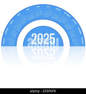 Kalenderkreis, Spirale, Planer für 2025. Vector Schreibwaren Design Print 2025 Vorlage mit Platz für Foto, Ihr Logo und Text. Kalenderdesign 2025 Stock Vektor