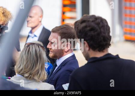 Erweiterungsbaustelle von Infineon in Dresden Infineon baut ein neues Werk in Dresden: Bei einem Pressetermin gab Sachsens Ministerpräsident Michael Kretschmer CDU Interviews. Dresden Sachsen Deutschland *** Infineon-Erweiterung in Dresden Infineon baut ein neues Werk in Dresden auf einer Presseveranstaltung gab der sächsische Ministerpräsident Michael Kretschmer CDU Interviews Dresden Sachsen Deutschland Stockfoto