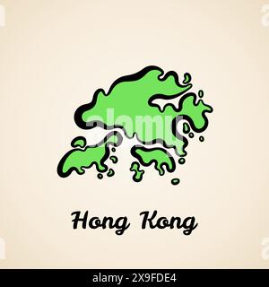 Grüne vereinfachte Karte von Hongkong mit schwarzer Umrandung. Stock Vektor