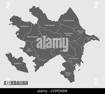 Die administrative Karte von Aserbaidschan mit Labels Stock Vektor