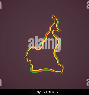 Umrisskarte von Kamerun mit Farbband von der Flagge markiert. Stock Vektor