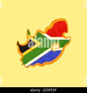 Karte von Südafrika mit südafrikanischer Flagge und goldener Linie im Grunge-Vintage-Stil. Stock Vektor