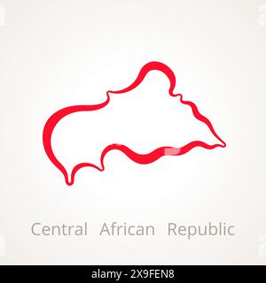 Umrisskarte der Zentralafrikanischen Republik mit roter Linie. Stock Vektor