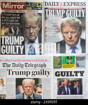 31. Mai 2024. Die Titelseiten der britischen Zeitung berichten über das Schuldurteil gegen Donald Trump mit der Schlagzeile Trump schuldig. Stockfoto