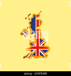 Karte von Großbritannien mit britischer Flagge und goldener Linie im Grunge-Vintage-Stil. Stock Vektor