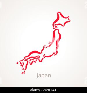 Umrisskarte von Japan mit roter Linie markiert. Stock Vektor