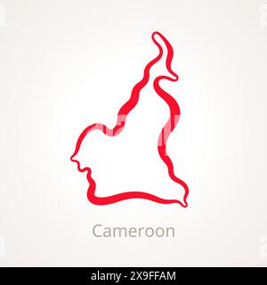 Umrisskarte Kameruns mit roter Linie markiert. Stock Vektor