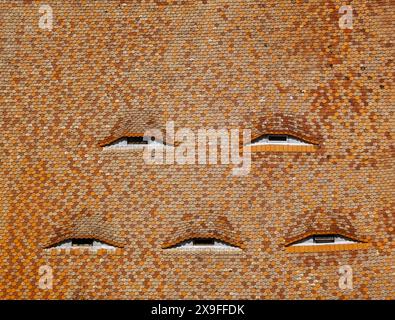 Mittelalterliche Altstadt traditionelles Haus in Sibiu, Rumänien. Die Augen von Sibiu sind die ikonischen Augenbrauen auf den Dächern von Sibius Häusern Stockfoto