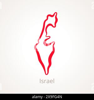 Umrisskarte von Israel mit roter Linie markiert. Stock Vektor