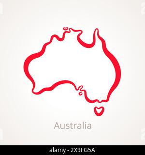 Umrisskarte von Australien mit roter Linie markiert. Stock Vektor