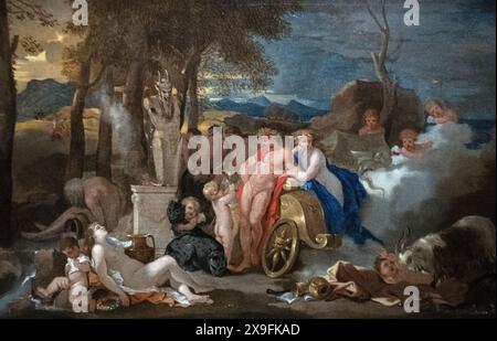 Sebastien Bourdon: "Bacchus und Ceres mit Nymphen und Satyren" (1635-1637) Stockfoto