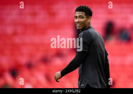 London, Vereinigtes Königreich. 31. Mai 2024. Jude Bellingham von Real Madrid CF lächelt während des Real Madrid CF Trainings am Vorabend des UEFA Champions League-Endspiels zwischen Borussia Dortmund und Real Madrid CF. Quelle: Nicolò Campo/Alamy Live News Stockfoto