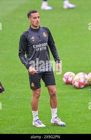 London, Großbritannien. 31. Mai 2024. Lucas Vazquez (17) von Real Madrid, der während des letzten Trainings vor dem Finale der UEFA Champions League 2024 zwischen Borussia Dortmund und Real Madrid in Wembley in London zu sehen war. (Foto: Gonzales Photo/Alamy Live News Stockfoto