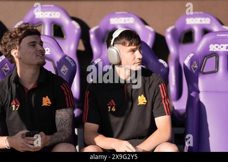 Florenz, Italien. 31. Mai 2024. Die Ankunft der Roma-Spieler während des Finales der italienischen Fußballmeisterschaft Primavera Tim Cup 2023/2024 zwischen Sassuolo und Roma im Viola Park, Firenze, Norditalien, Freitag, 31. Mai 2024. Sport - Fußball - (Foto Massimo Paolone/LaPresse) Credit: LaPresse/Alamy Live News Stockfoto