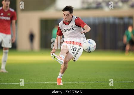 Florenz, Italien. 31. Mai 2024. Das Aufwärmen der Roma während der italienischen Fußballmeisterschaft Primavera Tim Cup 2023/2024 zwischen Sassuolo und Roma im Viola Park, Firenze, Norditalien, Freitag, 31. Mai 2024. Sport - Fußball - (Foto Massimo Paolone/LaPresse) Credit: LaPresse/Alamy Live News Stockfoto