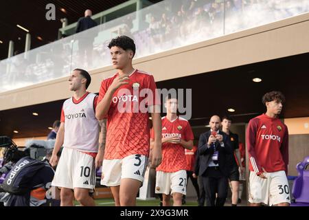 Florenz, Italien. 31. Mai 2024. Das Aufwärmen der Roma während der italienischen Fußballmeisterschaft Primavera Tim Cup 2023/2024 zwischen Sassuolo und Roma im Viola Park, Firenze, Norditalien, Freitag, 31. Mai 2024. Sport - Fußball - (Foto Massimo Paolone/LaPresse) Credit: LaPresse/Alamy Live News Stockfoto