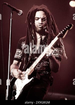 US-amerikanischer Rockstar Lenny Kravitz trat 1986 in London auf Stockfoto