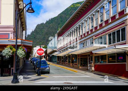 Seward Street im Zentrum von Juneau, der Hauptstadt von Alaska, USA Stockfoto