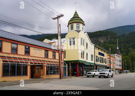 Altstadt von Skagway, Alaska - Vintage-Geschäfte im Klondike Gold Rush National Historic Park Stockfoto