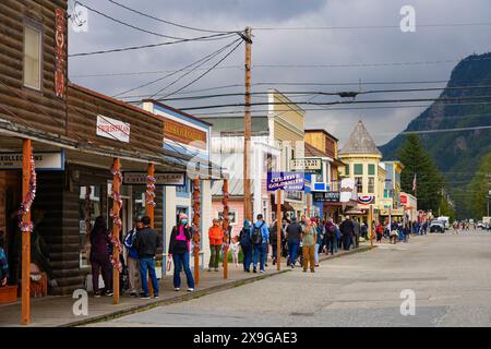 Altstadt von Skagway, Alaska - Vintage-Geschäfte im Klondike Gold Rush National Historic Park Stockfoto